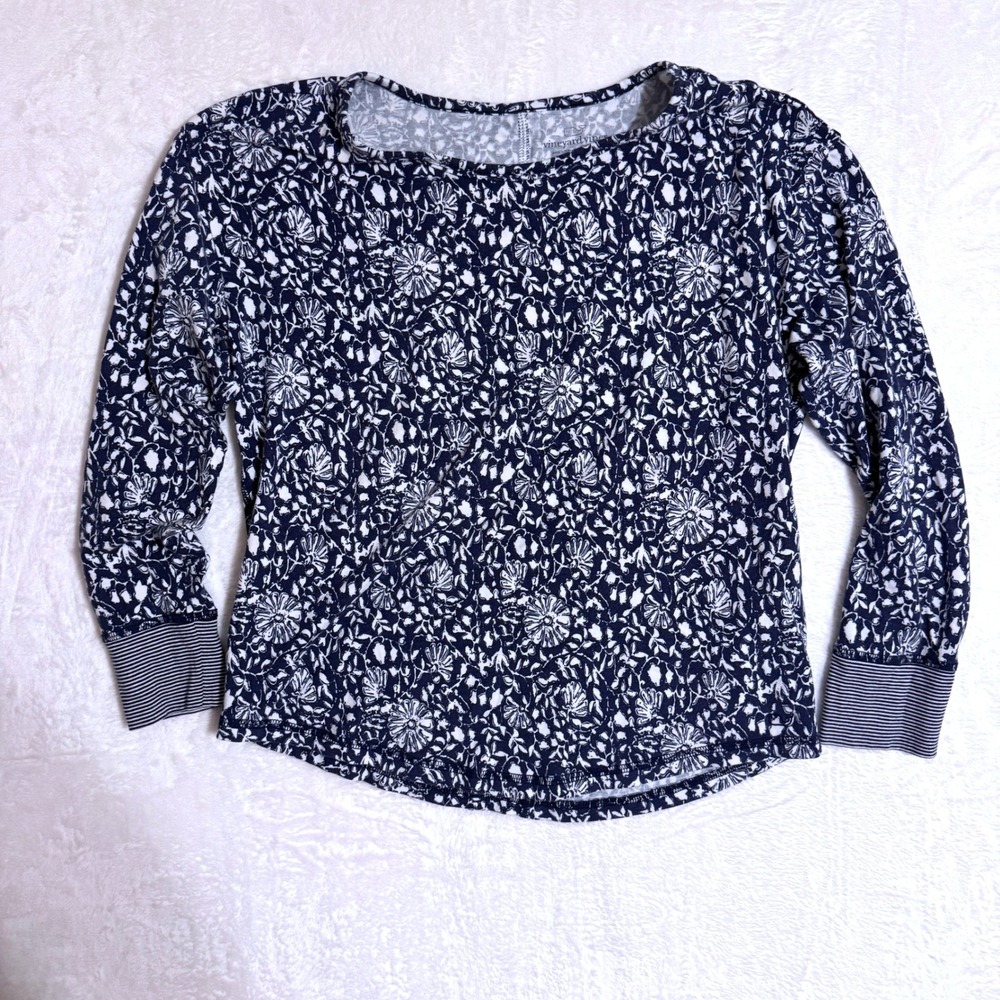 Vineyard Vines Womens Navy White Floral Pima Cotton Modal Top Long Sleeve Size M